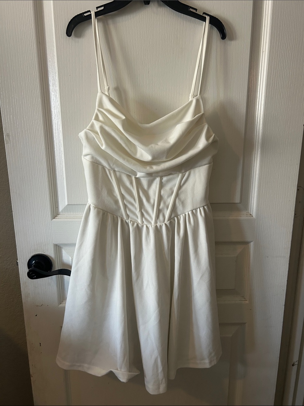 Cowl Neck Spaghetti Strap Mini Dress in White